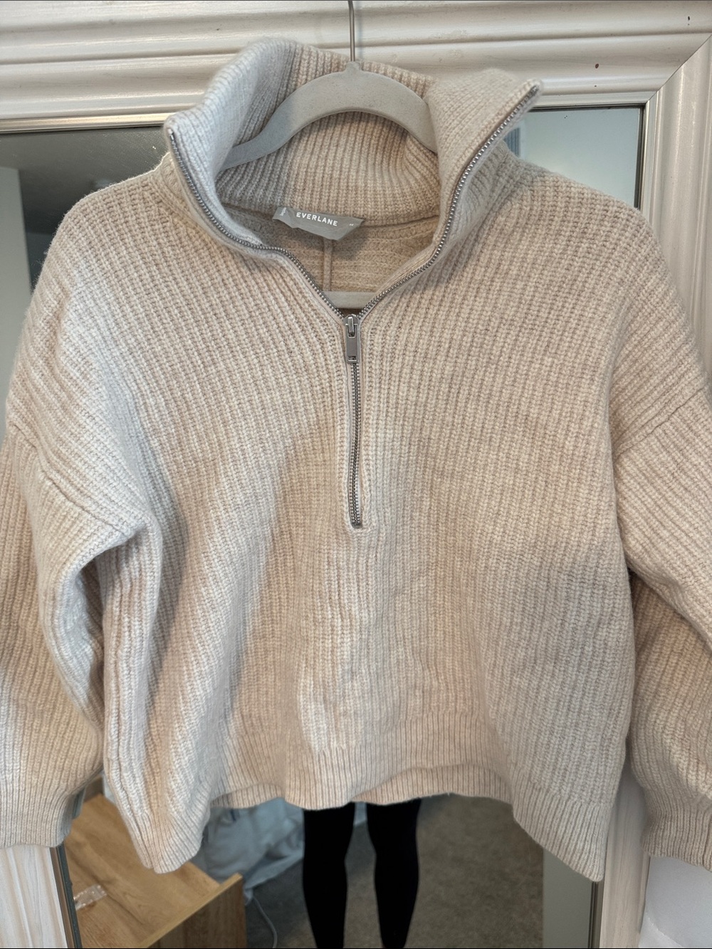 Everlane Cream Ribbed Half-Zip Turtleneck Sweater